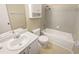 Clean bathroom with tub shower, single sink vanity, and toilet at 1089 Brittwood Pl, Norcross, GA 30093