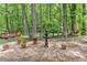Backyard with a stone path and fountain nestled among tall trees and landscaping at 4259 Arbor Club Dr, Marietta, GA 30066