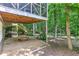 Backyard with a gravel patio and a wooden sandbox under the deck, ideal for Gathering fun at 4259 Arbor Club Dr, Marietta, GA 30066
