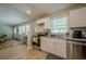Open kitchen with stainless steel appliances, white cabinets, and an adjacent living area at 3710 Lynn Dr # A & B, Powder Springs, GA 30127