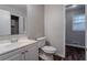 Well-lit bathroom with vanity and toilet is ready for your personal touches at 180 Sears Cir, Covington, GA 30016