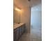 Double vanity bathroom with gray cabinets and a large mirror at 1455 Weeping Tree Cir, Auburn, GA 30011
