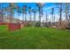 Large grassy backyard, partially wooded at 46 Centerport Dr, White, GA 30184