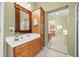 Well-lit bathroom features a wooden vanity, framed mirror, and neutral wall paint at 320 Jessica Way, Canton, GA 30114