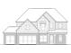 Detailed architectural drawing of a two-story home featuring a brick facade and multi-car garage at 679 Crestline Trl, Powder Springs, GA 30127