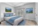 Virtually staged bedroom with light gray walls and blue bedding at 1208 Stone Castle Cir # 3, Smyrna, GA 30080