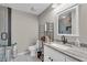 Updated bathroom with granite vanity, tiled shower, and modern fixtures at 418 Kenley Ct, Mcdonough, GA 30253