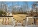 View from deck to backyard with shed and wooden fence at 4045 High Gables E, Cumming, GA 30041