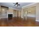 Open living room with hardwood floors, fireplace, and high ceilings at 2969 Rivergreen Se Ln, Atlanta, GA 30339