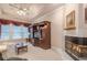 Living room featuring a fireplace, large media center, windows and neutral-toned paint at 5216 Old Mountain Ln, Powder Springs, GA 30127