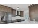 Modern kitchen with gray cabinets, stainless steel appliances, and white subway tile backsplash at 2046 Harold Se Ave, Smyrna, GA 30080