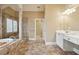 Bathroom featuring glass shower, tub, vanity, tile flooring at 100 Pine Sandy Bank Dr, Canton, GA 30114