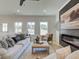 Cozy living room with fireplace, large windows, and comfortable seating at 107 Winsome Way, Woodstock, GA 30188