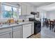 Galley kitchen with granite countertops, gray cabinets, and stainless steel appliances at 4646 Biffle Rd, Stone Mountain, GA 30088