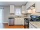 Kitchen featuring granite counters, a stainless steel dishwasher, and white cabinets at 2600 Burkshire Rd, Ellenwood, GA 30294