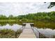 Scenic view of a private lake with a wooden pier, perfect for enjoying the serenity of nature and water views at 4380 Serenity Lake Dr, Cumming, GA 30028