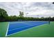 Spacious community tennis court featuring a vibrant blue surface, new nets, and professional lighting system at 4380 Serenity Lake Dr, Cumming, GA 30028