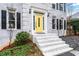 Close-up of a white brick entrance with a sunny yellow front door at 3524 Pine Grove Drive, Douglasville, GA 30135