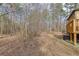 Spacious backyard with tree coverage and a deck with wooden railings at 5833 Westerling Pl, Powder Springs, GA 30127