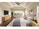 Brightly lit bedroom with large windows, tray ceiling, and ceiling fan at 1365 Hawthorne Se Ave, Smyrna, GA 30080