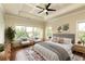 Bright bedroom with large windows, tray ceiling, and decorative ceiling fan at 1365 Hawthorne Se Ave, Smyrna, GA 30080