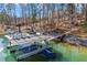 Beautiful boat dock featuring boat and jet ski lifts, rooftop seating area, and easy access to serene lake waters for recreation at 4115 Merritt Dr, Cumming, GA 30041