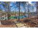 Wooded walkway leads to serene lake with private boat docks and scenic waterfront views at 4115 Merritt Dr, Cumming, GA 30041