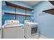 Functional laundry room with modern washer and dryer, plus rustic shelving for storage at 21 Cass Station Pass Nw Pass, Cartersville, GA 30121