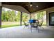 Covered patio area with outdoor seating and views of the backyard landscaping at 1291 Pleasant Grove Church Rd, Villa Rica, GA 30180