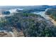 An aerial view of a lush, wooded area near a waterway; ideal for recreational living at 140 Kingsley Way, Acworth, GA 30102