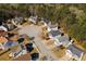 Aerial view of homes in a suburban cul-de-sac surrounded by mature trees and lush greenery at 2695 Virginia Cv, South Fulton, GA 30296
