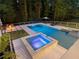 Backyard pool with attached hot tub, fire pit, and lounge seating, perfect for relaxation and entertainment at 650 Jones Rd, Roswell, GA 30075