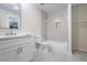 Bathroom with herringbone tile shower, modern vanity, neutral paint, and excellent lighting at 190 Adair Se Ave, Atlanta, GA 30315