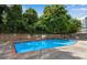 Beautiful community swimming pool with lounge seating surrounded by mature trees and brick privacy wall at 215 Piedmont Ne Ave # 204, Atlanta, GA 30308