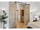 Bright bedroom features a king-sized bed and unique sliding barn doors to closet at 170 Boulevard Se # 412E, Atlanta, GA 30312
