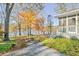 Backyard with mature trees, lake views, stone steps, and lush landscaping at 205 Pine Knott Rd, Fayetteville, GA 30214