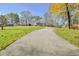 Long driveway surrounded by lush trees leading up to a beautiful residence at 205 Pine Knott Rd, Fayetteville, GA 30214