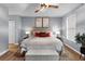 Cozy bedroom with a padded headboard, neutral decor, and natural light from the window at 185 Bob White Dr, Stockbridge, GA 30281