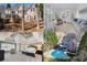 A collage featuring the front exterior, an office, primary bedroom, and pool area of the home at 2560 Millwater Xing, Dacula, GA 30019