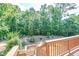 Picturesque backyard view featuring lush greenery and landscaping from the elevated wood deck at 6690 Bridge Brook Ovlk, Cumming, GA 30028