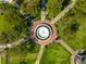 An aerial view of a circular park area with benches, trees, and walkways at 613 Everett Ln, Woodstock, GA 30188