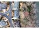 Aerial view of residential properties near a river featuring manicured lawns, mature trees, and a peaceful setting at 9135 Etching Overlook, Johns Creek, GA 30097