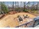 Beautiful backyard featuring a stone patio with outdoor seating and a fire pit at 9135 Etching Overlook, Johns Creek, GA 30097