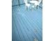 View of a blue wooden deck with white furniture including a table and chairs at 4567 Duncan Dr, Sugar Hill, GA 30518