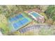 Aerial shot featuring community amenities: tennis courts, covered pool and gazebo surrounded by trees at 4051 Ridgehurst Se Dr, Smyrna, GA 30080