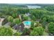 Aerial view of a community clubhouse, pool, and nearby lake access enhances this neighborhood's appeal at 6225 Leeward Tide Ct, Cumming, GA 30041