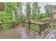 Large wooden deck offering serene views of the expansive, well-maintained backyard and mature trees at 6225 Leeward Tide Ct, Cumming, GA 30041