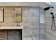 Modern bathroom features dual vanities and glass enclosed shower with rainfall shower head at 3542 Briarcliff Ne Rd, Atlanta, GA 30345