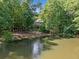 Back of house with a lush green lawn extending to the waterfront, surrounded by mature trees at 210 Lawn Market, Sharpsburg, GA 30277