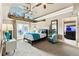 Bedroom with custom ceiling mural, plush carpet, and natural light from a large window at 1050 Carnoustie Ln, Alpharetta, GA 30005